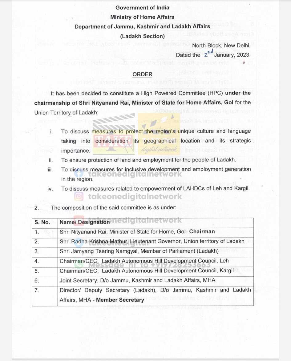 MHA constitutes High Powered Committee to discuss measures to protect Ladakh’s unique culture, language & employment