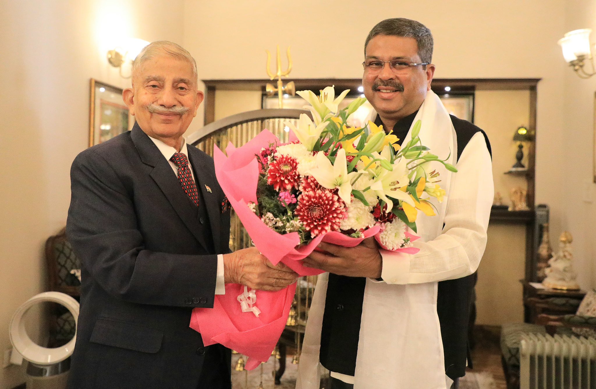 LG Brig (Dr) BD Mishra calls on Union Minister Dharmendra Pradhan at New Delhi