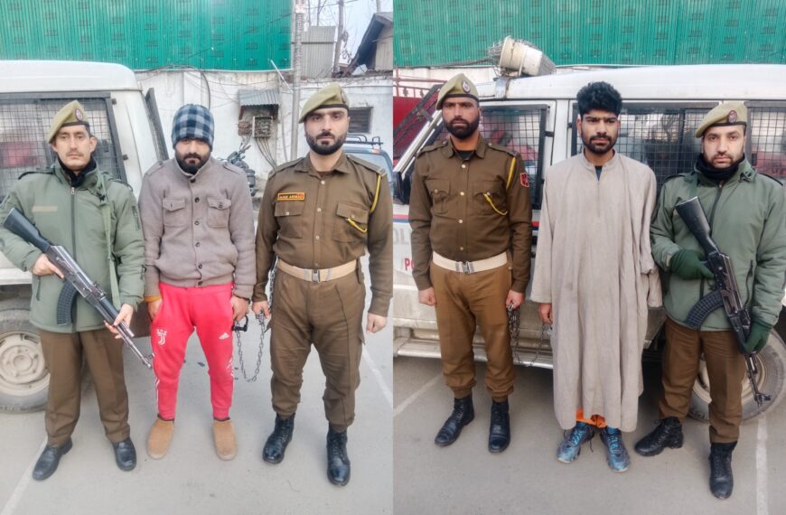 Two most wanted drug smugglers arrested in Baramulla; shifted to Jammu’s Kot Bhalwal Jail