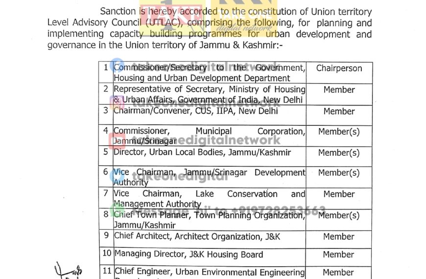 J&K Govt establishes Advisory Council to boost urban development & governance