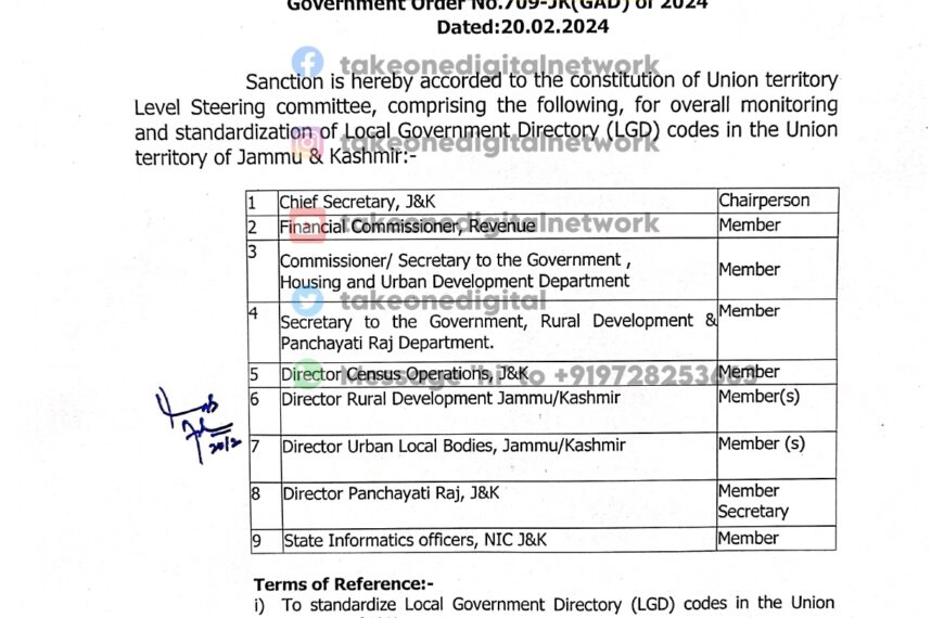 J&K Govt forms steering committee to monitor & standardize local government directory codes