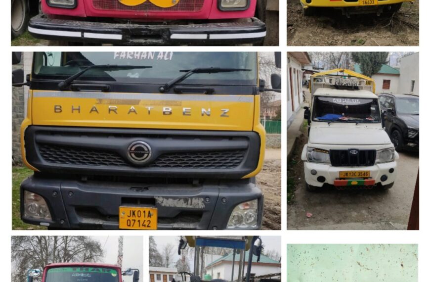 7 vehicles impounded for transporting illegal mining material in Bandipora