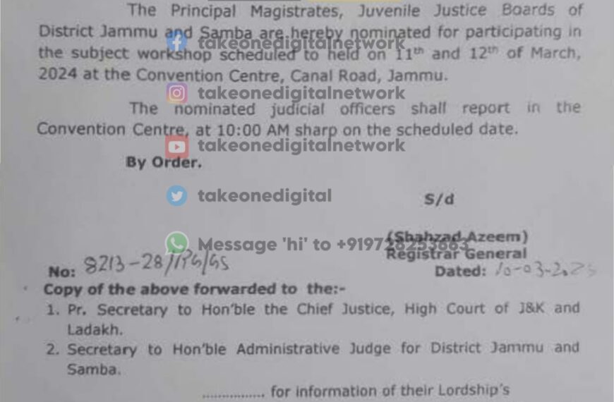 Jammu & Kashmir High Court to host two-day workshop on Strengthening Child Protection System