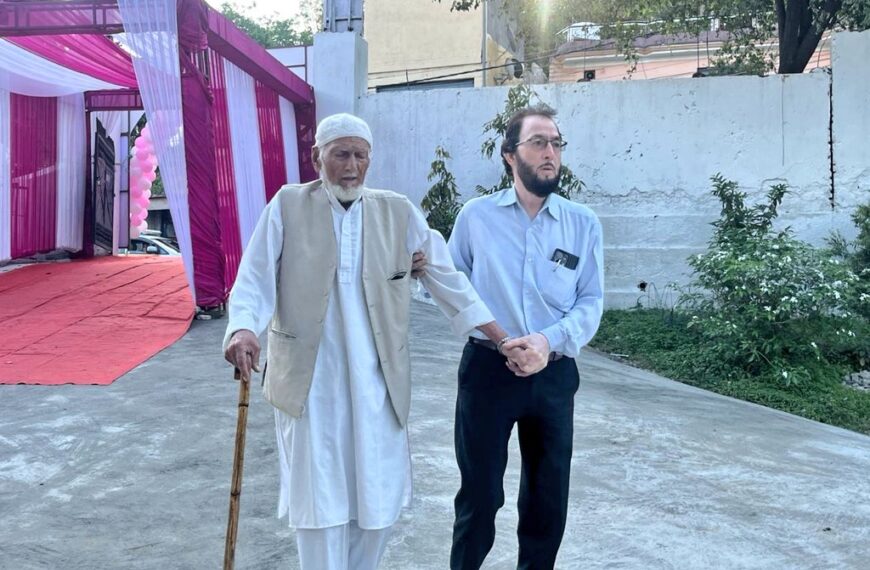102 years old Haji Karam Din casts his vote at polling station in Reasi