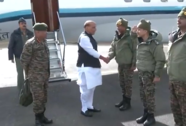 Defence Minister Rajnath Singh arrives in Leh, Ladakh to interact with armed forces personnel in Siachen