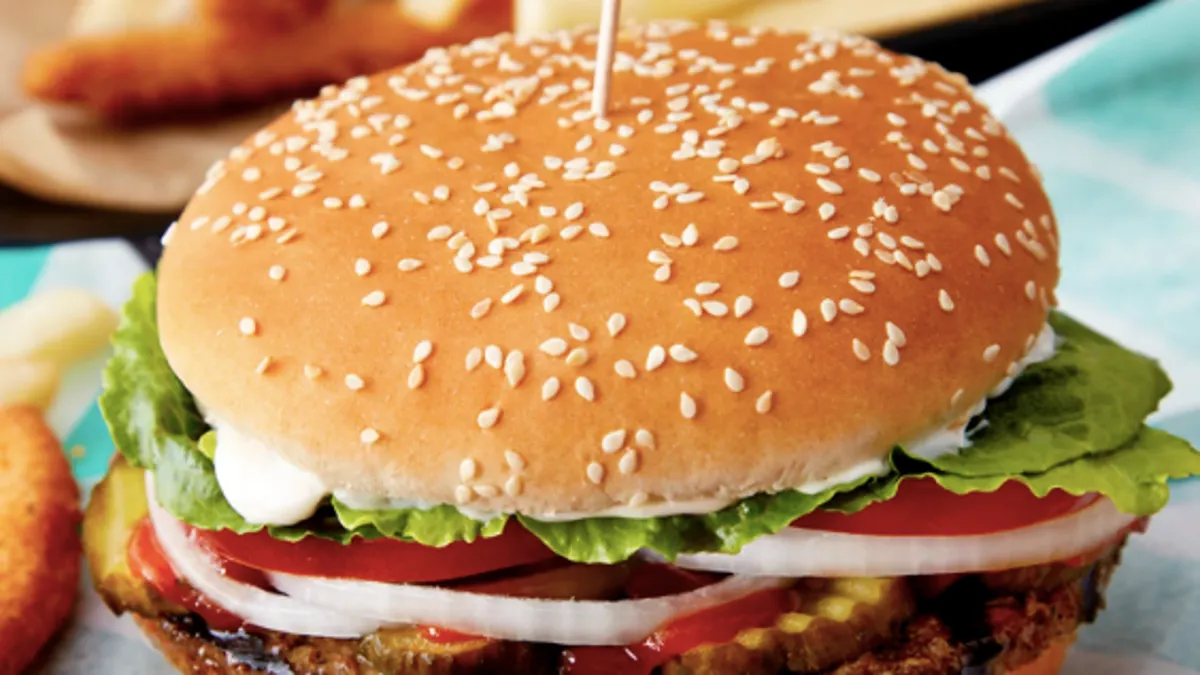 Bk's impossible whopper on the plate.