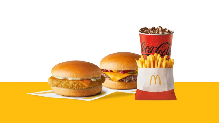 The image shows the mcdonalds 2 for 5 deal in the picture there is burgers and fries