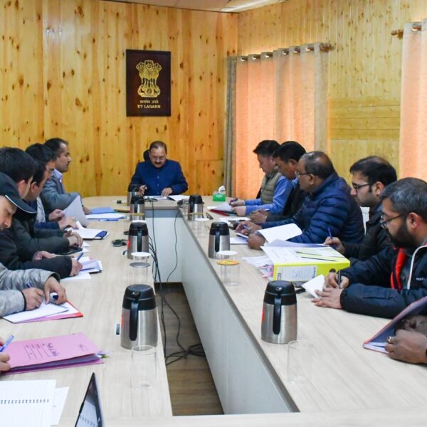 Advisor UT Ladakh Dr Pawan Kotwal reviews construction of the Modern Records Room and Revenue records in the UT of Ladakh