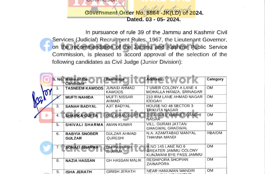 69 Selected as Civil Judges in J&K Upon LG Manoj Sinha’s Approval