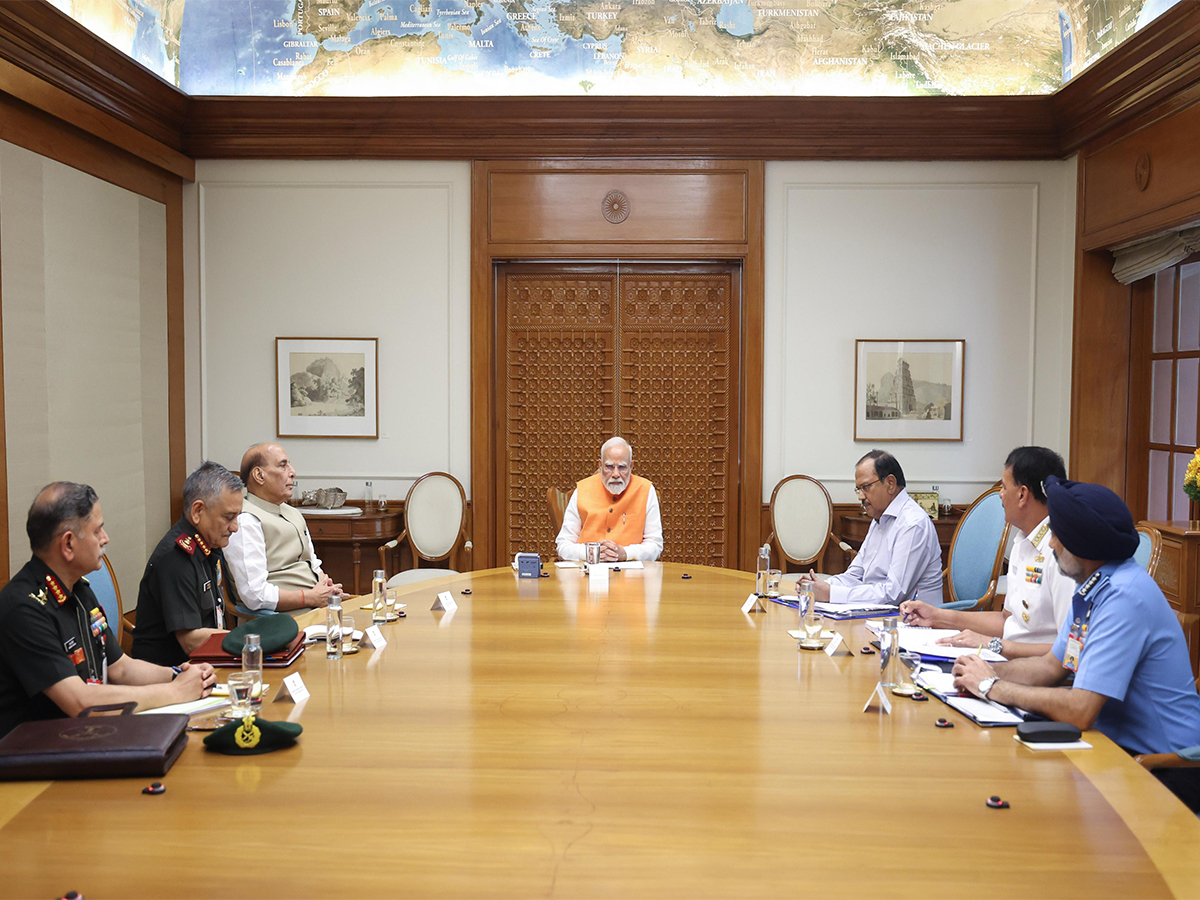 PM chairs meeting with Defence Minister Rajnath Singh, NSA Ajit Doval CDS Gen Anil Chauhan, all armed forces chiefs (Photo/ANI)
