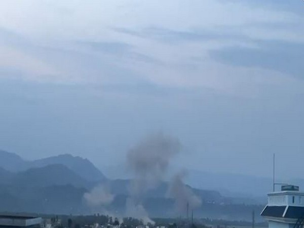 Smoke is seen rising after a loud explosion from Dibber area, Udhampur (Photo/ANI)