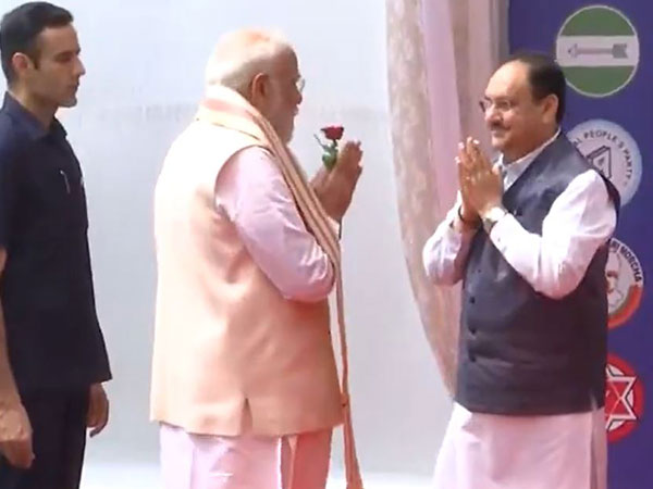  Prime Minister Narendra welcomed by BJP National President JP Nadda. (Photo/ANI)