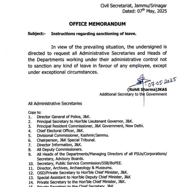 J&K Govt suspends employee leave amid prevailing security situation