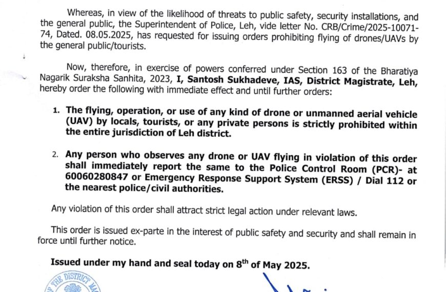 Prohibition on Flying of Drones/UAVs in Leh District