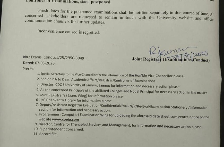 University of Jammu postpones exams amid border tensions