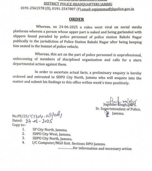 Jammu police ordered an inquiry into viral video of inhumane behavior with detained person